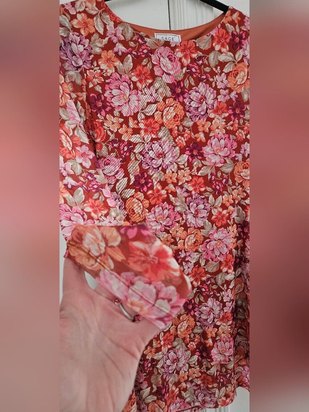 Sage The Label Floral Long-Sleeve Pink & Orange Dress - Picture 6 of 7